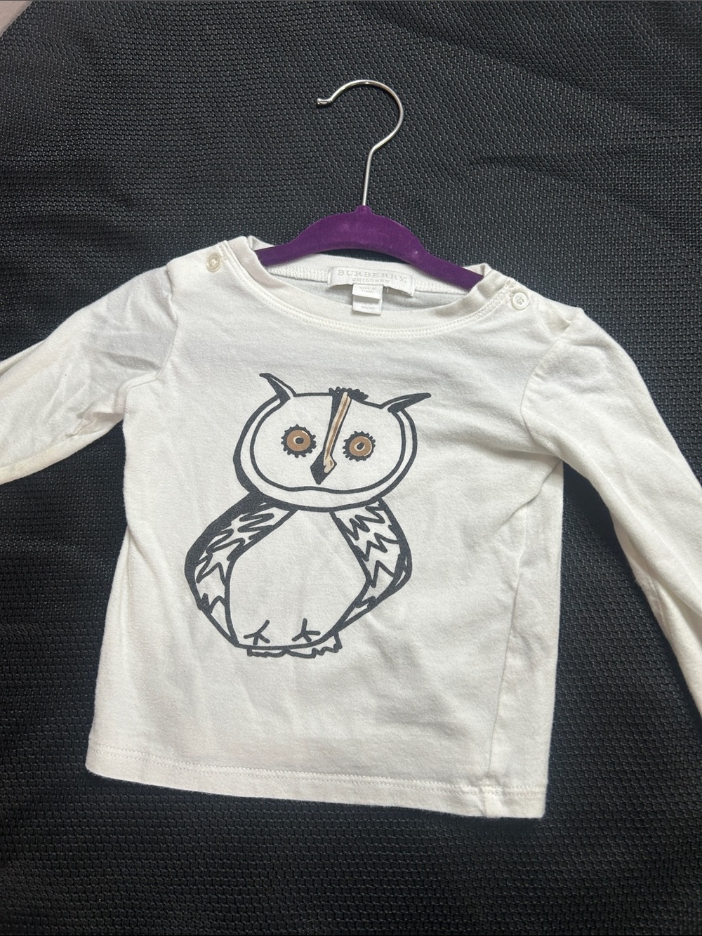 Burberry White Long-Sleeve Owl Graphic Top for Kids